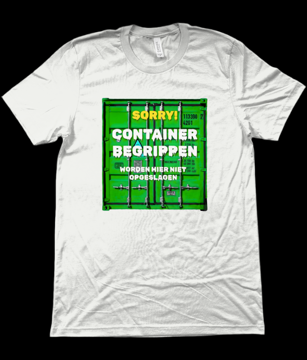 wi t-shirt met een groene container en slogan